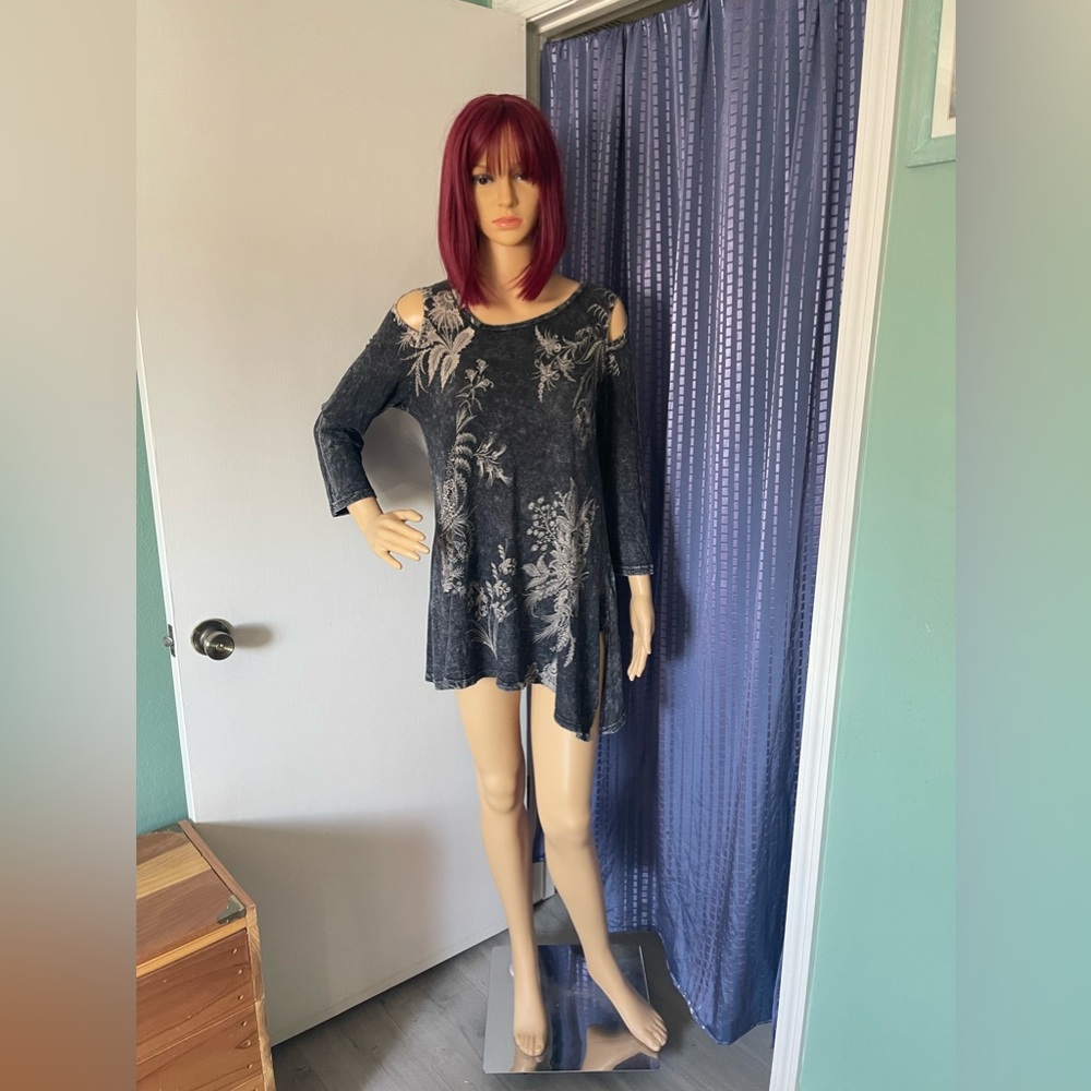 Jess & Jane Top S Grey 100% Cotton Asymmetrical